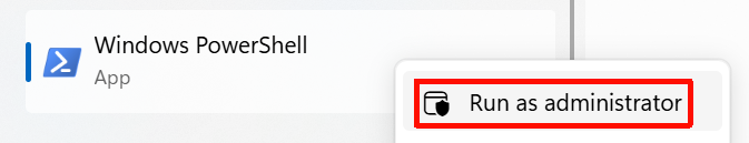 以管理员运行 PowerShell