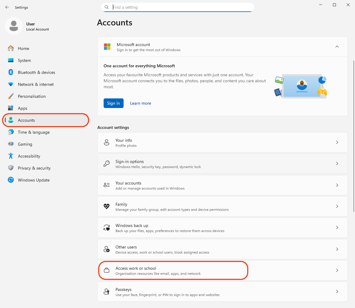 Settings 账户菜单